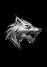 Chrome wolf head logo with open mouth